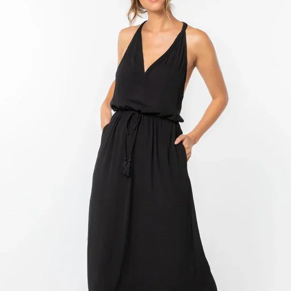 maxi dress with front split All That Glitters Front Split Tied Back Maxi Dress Beige